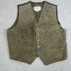 Vintage Leather Vest Mens M Green Khaki Suede Leather John Ashford Sport Rodeo